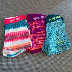 Lot of 3 pairs of Nike Pro compression shorts….size small